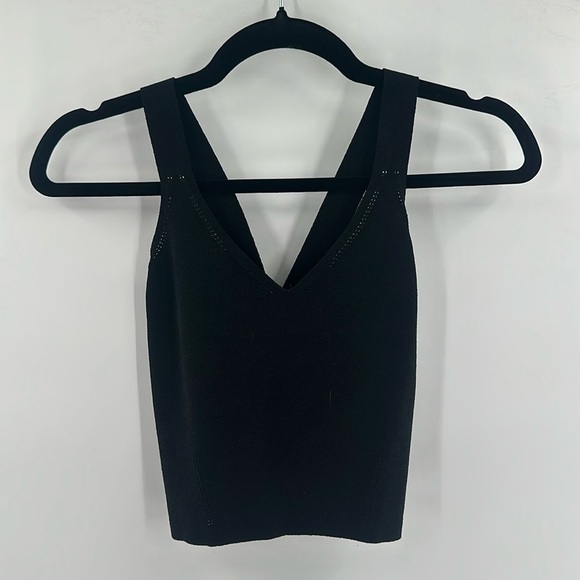 Escada Tops - Escada Cropped Criss Cross Back‎ V Neck Tank Black